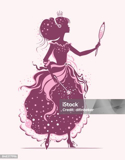 Beauty Princess Stock Illustration - Download Image Now - In Silhouette, Mirror - Object, Fairy Tale