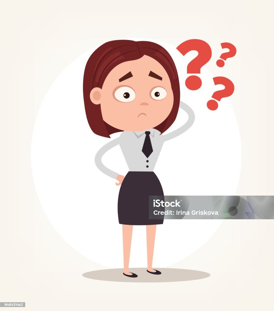 Worry confused office worker business woman character thinking Worry confused office worker business woman character thinking. Vector flat cartoon illustration Confusion stock vector