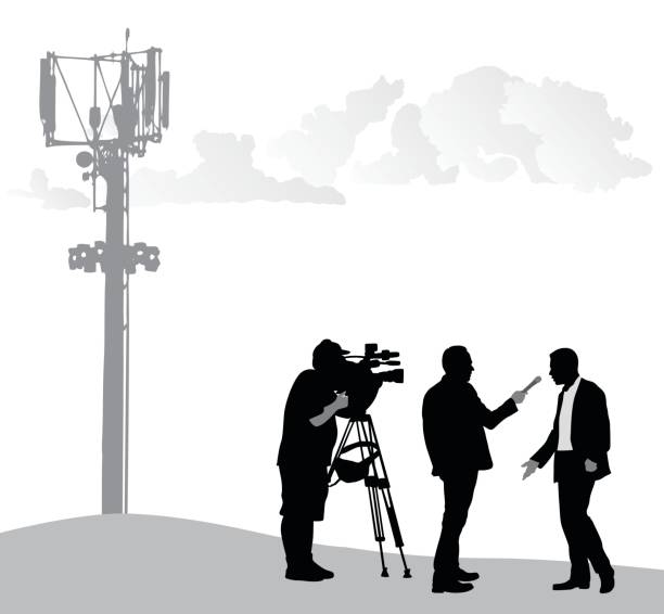 Broadcast Live On Location Silhouette vector illustration of an interview interview event silhouettes stock illustrations