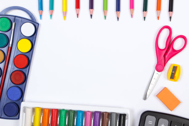 istock School accessories on white background, back to school concept, copy space for text 848474698