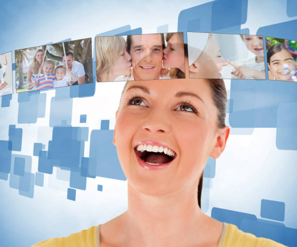 istock Brunette looking up to the picture bar 848487890