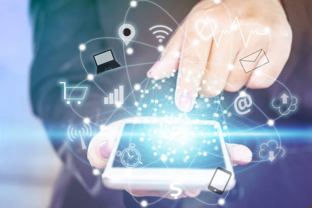 istock business woman hand touching on smart phone screen with technology icon iot 848488918