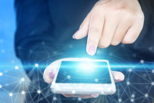 istock woman hand touching screen of smart phone ,technology abstract connection concept 848489212