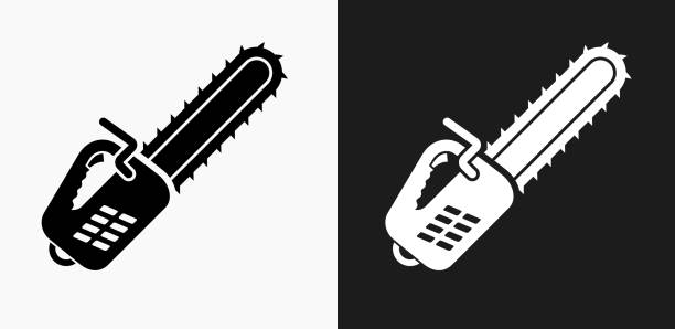 Chainsaw Icon on Black and White Vector Backgrounds Chainsaw Icon on Black and White Vector Backgrounds. This vector illustration includes two variations of the icon one in black on a light background on the left and another version in white on a dark background positioned on the right. The vector icon is simple yet elegant and can be used in a variety of ways including website or mobile application icon. This royalty free image is 100% vector based and all design elements can be scaled to any size. chainsaw stock illustrations