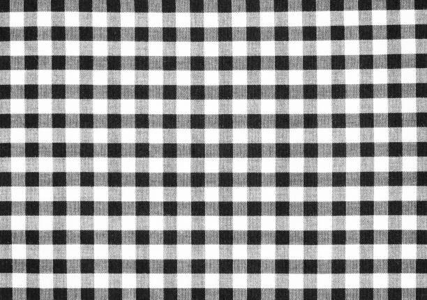 istock Black and white checked pattern linen fabric texture background, detail closeup 848495380
