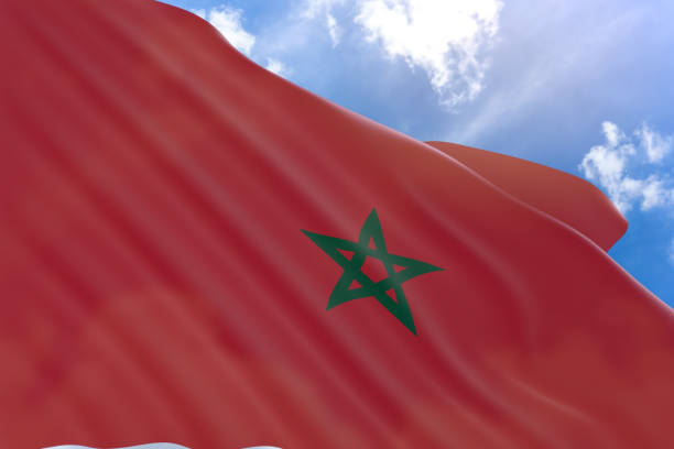 istock 3D rendering of Morocco flag waving on blue sky background 848515572