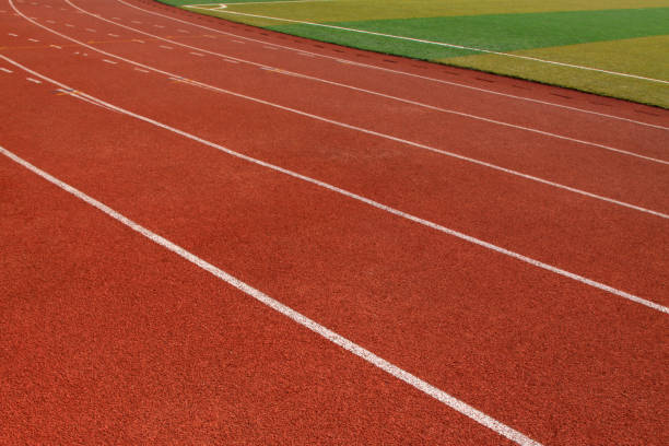 istock red plastic runway in a sports ground 848515966