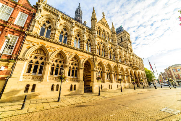 Gothic architecture of Northampton Guildhall building, England. Gothic architecture of Northampton Guildhall building, England. midlands england stock pictures, royalty-free photos & images