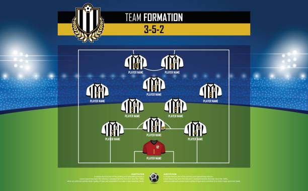 инфографика формирования футбольных или футбольных матчей. футбол джерси и футболист позиции на футбольном поле. футбольный символ в плос� - back and forwards stock illustrations