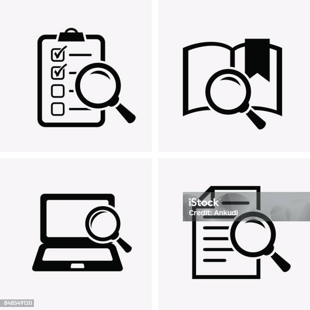 Case Studies Icons Set Stock Illustration - Download Image Now - Icon Symbol, Research, Magnifying Glass