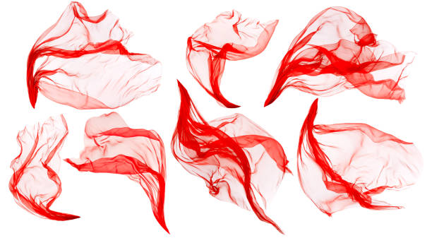 istock Fabric Cloth Flowing on Wind, Flying Blowing Red Silk, White Isolated 848549378
