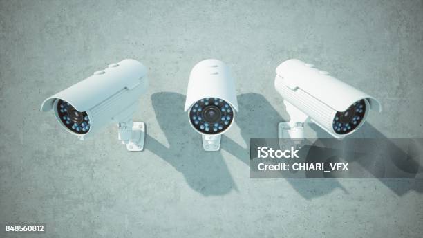 3d Rrectangular Security Camera 3d Rendering Three Security Cameras Stock Photo - Download Image Now ...