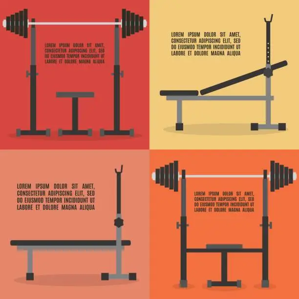 Vector illustration of Barbell bench press in flat style, vector illustration.
