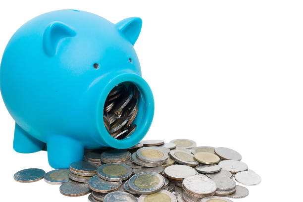 istock Business Saving Concept. Piggy bank on coin stack with white background 848577172