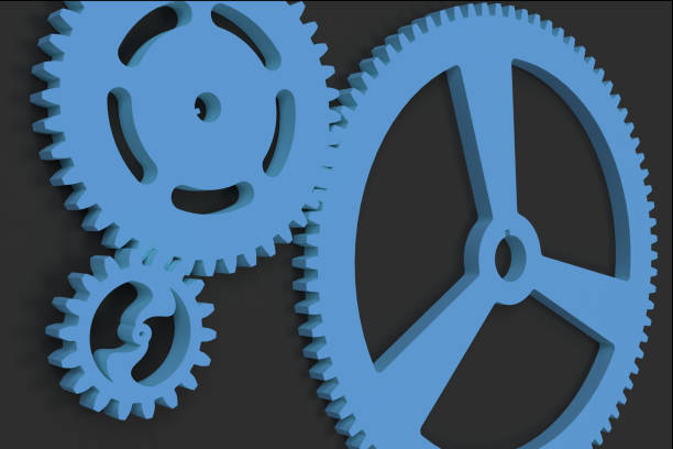 istock Set of blue gears and cogs on black background 848580314