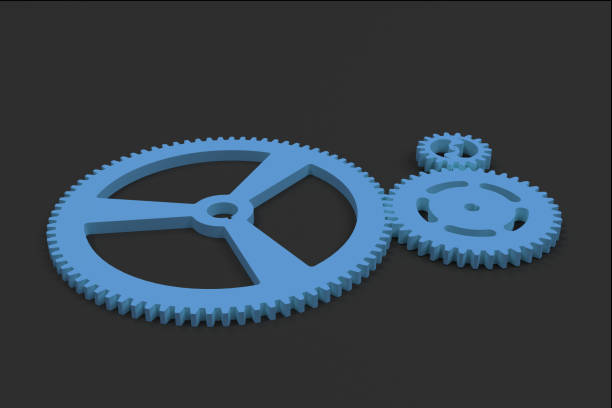 istock Set of blue gears and cogs on black background 848580482