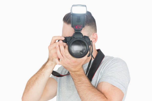 istock Male photographer with photographic camera 848581406