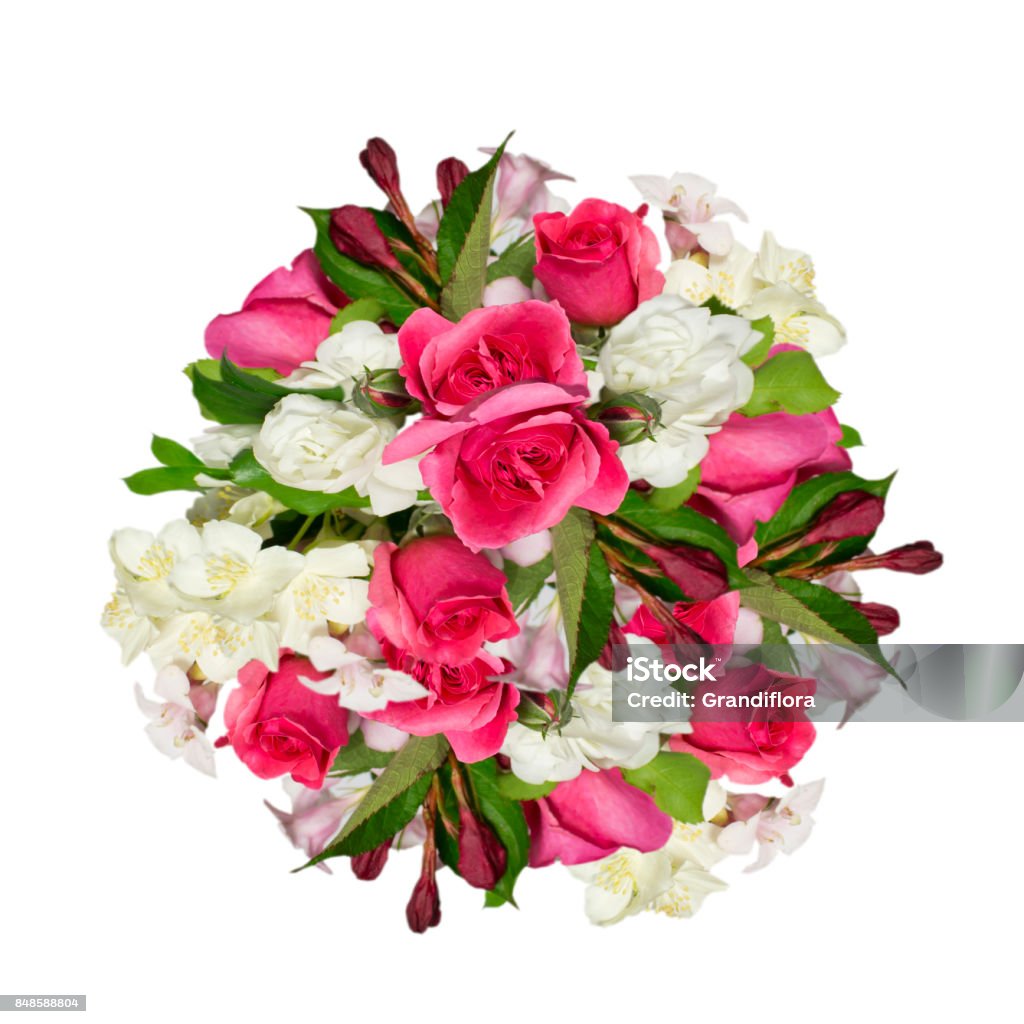 Beautifull Bouquet Of Jasmine And Pink Rozes Flowers On A White Background  Stock Photo - Download Image Now - iStock