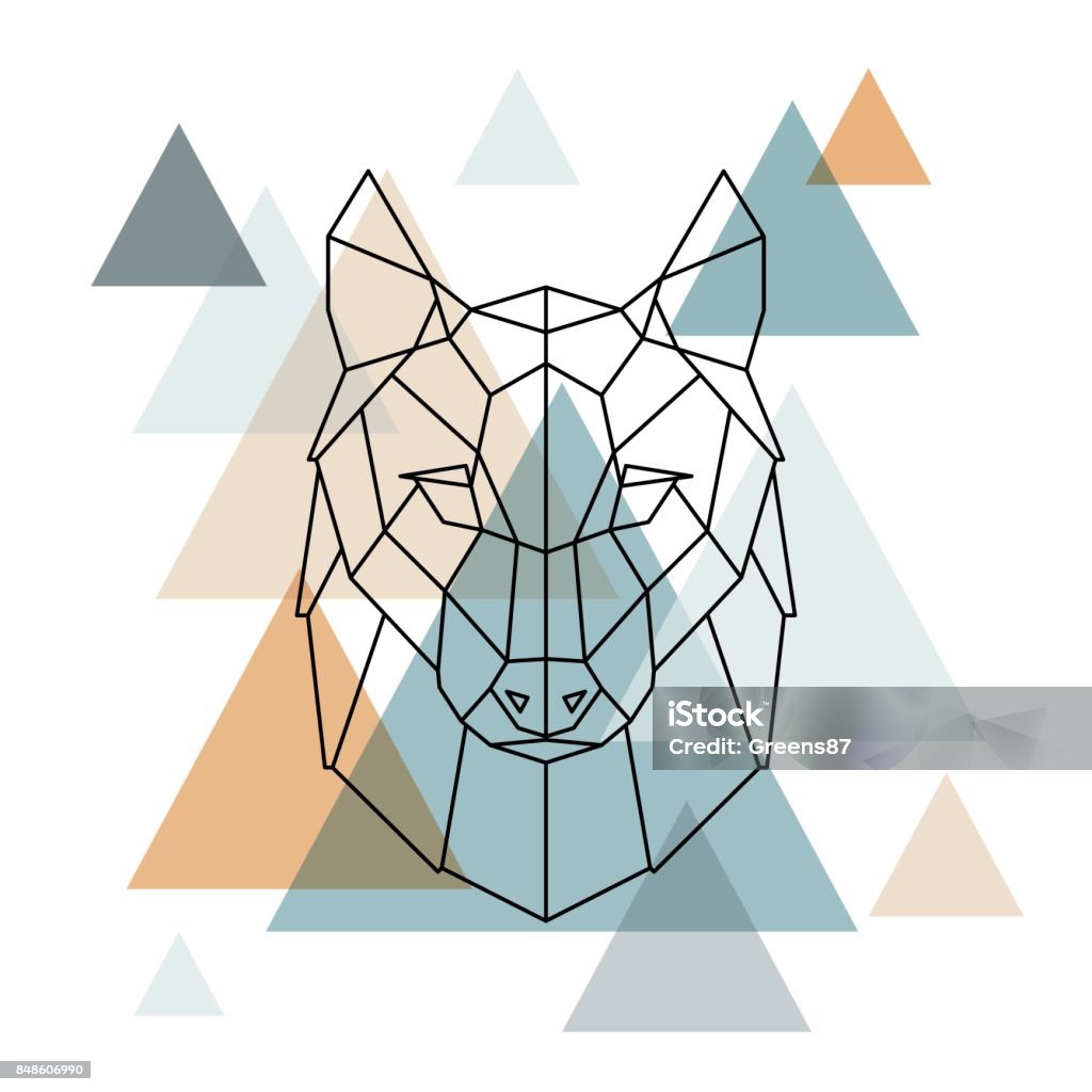 Geometric wolf illustration. Vector low poly line art. Geometric wolf head. Scandinavian style. Wolf stock vector