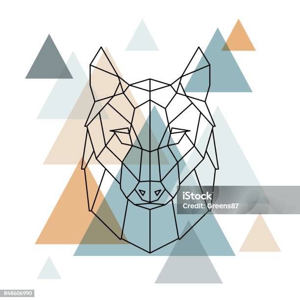 Geometric Wolf Illustration Vector Low Poly Line Art Geometric Wolf Head Scandinavian Style Stock Illustration - Download Image Now