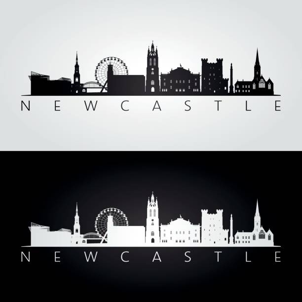 Newcastle skyline and landmarks silhouette, black and white design, vector illustration. Newcastle skyline and landmarks silhouette, black and white design, vector illustration. newcastle australia stock illustrations