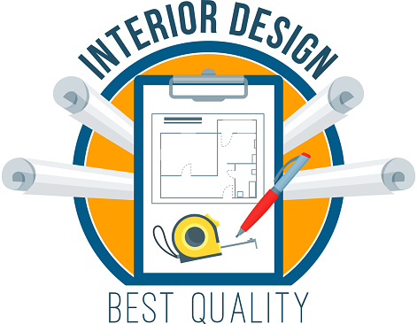 Interior Design Badge With House Plan Drawings Stock Illustration ...