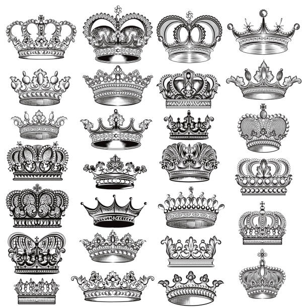 Mega big set of vector hand drawn filigree crowns in vintage style