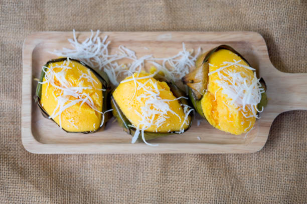 istock Steamed palm, traditional Thai dessert sprinkle on top with coconut 848616162