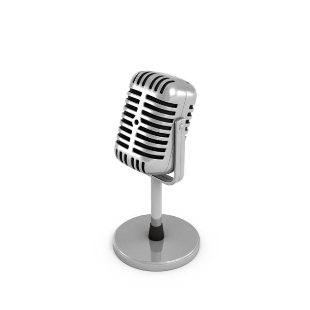 istock 3d rendering of a silver metal retro tabletop microphone with a round base 848619314