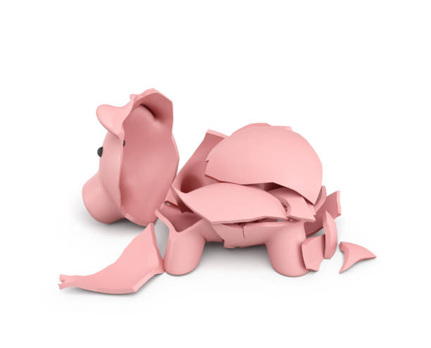 istock 3d rendering of a pink ceramic piggy bank completely broken up into several large pieces 848619420