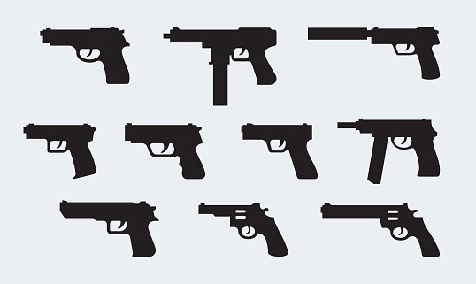 Vector set of silhouettes of modern pistols