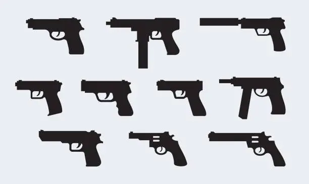 Vector illustration of Vector set of silhouettes of modern pistols