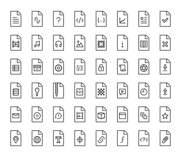 illustrations, cliparts, dessins animés et icônes de icône de vecteur de types fichier situé dans le style de ligne mince - archives backup data three dimensional shape