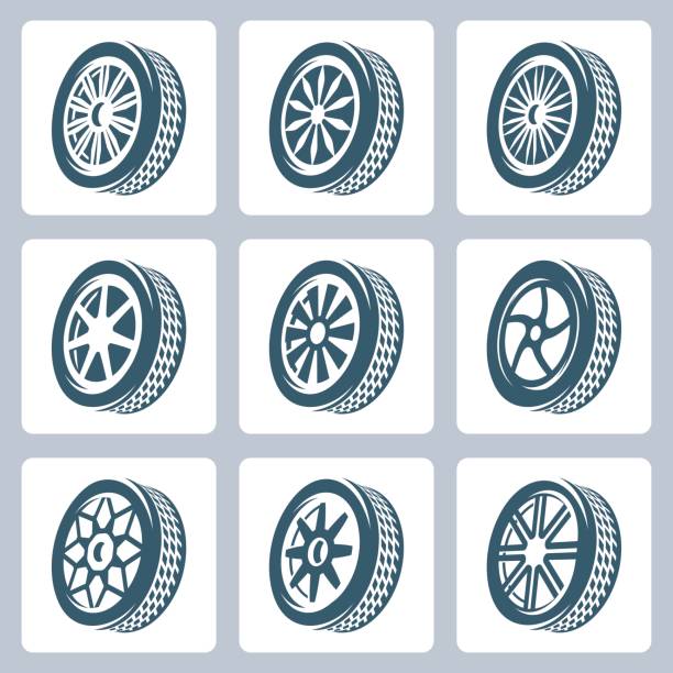 kumpulan ikon vektor cakram roda dan ban - tyre garage ilustrasi stok