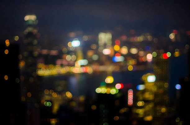 istock Blur light night view Hong Kong city office building, abstract background 848623332