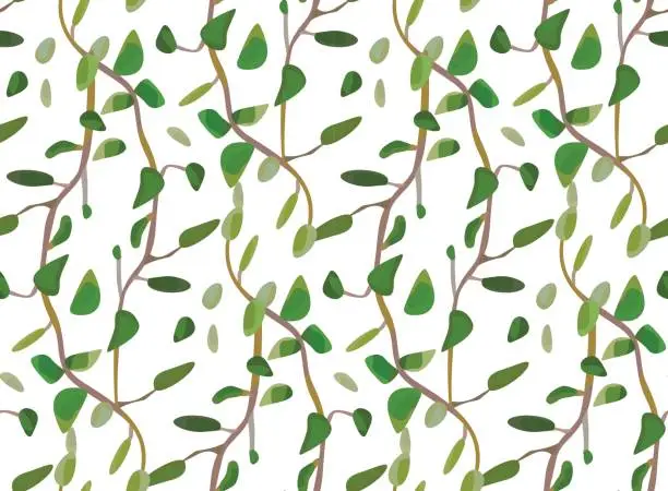 Vector illustration of Vector leaves and interwinted green branches, foliage seamless pattern background. Lovely plant, floral design. Great for wedding or invitations. Vector watercolor painting illustration isolated white