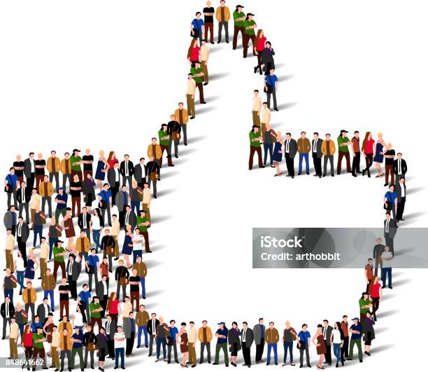 Large Group Of People In The Shape Of Like Sign Stock Illustration - Download Image Now - Social Media, Connection, Crowd of People