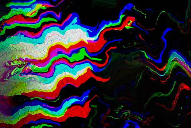 Photo of Glitch psychedelic background. Old TV screen error. Digital pixel noise abstract design. Photo glitch. Television signal fail. Technical problem grunge wallpaper. Colorful noise