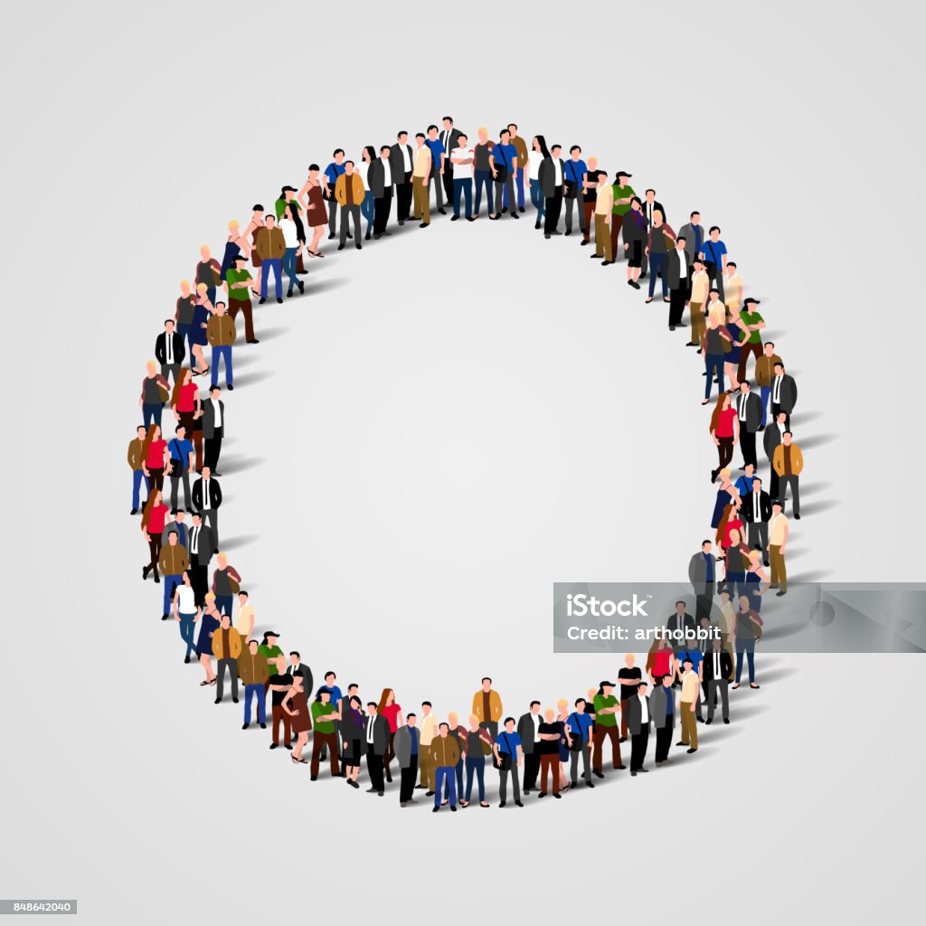 Grupo grande de personas en forma de círculo. - arte vectorial de Personas libre de derechos