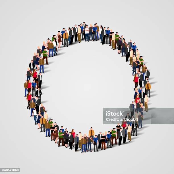 Large Group Of People In The Shape Of Circle Stock Illustration - Download Image Now - People, Circle, Crowd of People