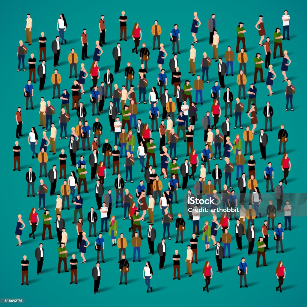Large group of people crowded on white background. Large group of people crowded on green background. Vector illustration. People stock vector