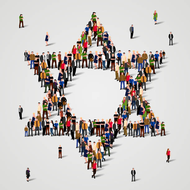 ilustrações de stock, clip art, desenhos animados e ícones de large group of people in the star of david shape. judaism sign. jewish background. religious symbol. - judaismo