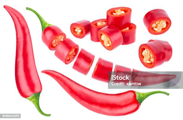 Chili Pepper Isolated On White Background Collection Stock Photo - Download Image Now