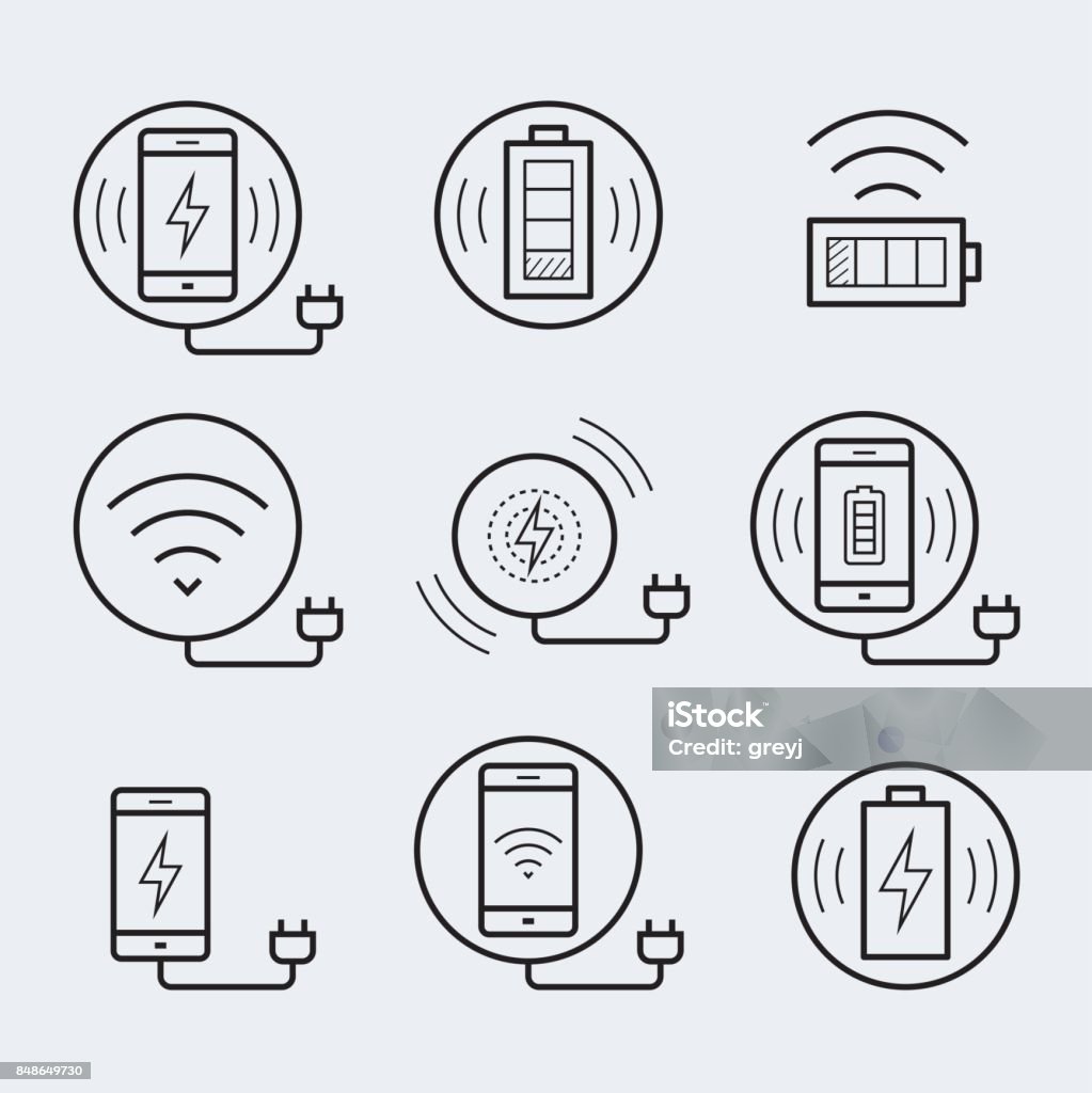 Wireless charger for smartphone or tablet icon set Charging stock vector