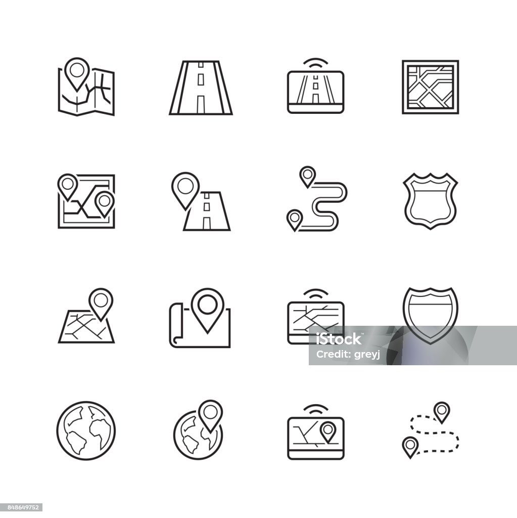 Navigation, direction, maps, traffic thin line icon set Icon Symbol stock vector