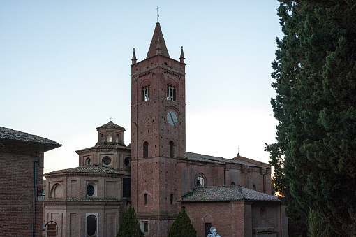 VAL D'ORCIA, TUSCANY-ITALY, OCTOBER 31, 2016: The Abbey of Monte Oliveto Maggiore is a large Benedictine monastery in the Italian region of Tuscany, near Siena.