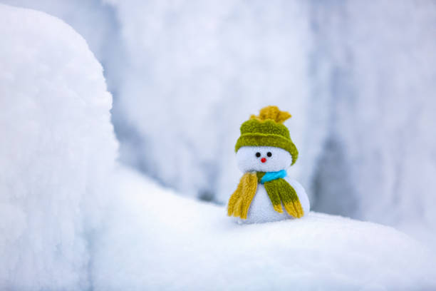 istock Incredible, beautiful, interesting white snow froze in strange textures, forms and snowflakes, and among all this beauty there is a little snowman in a hat and scarf. 848667130