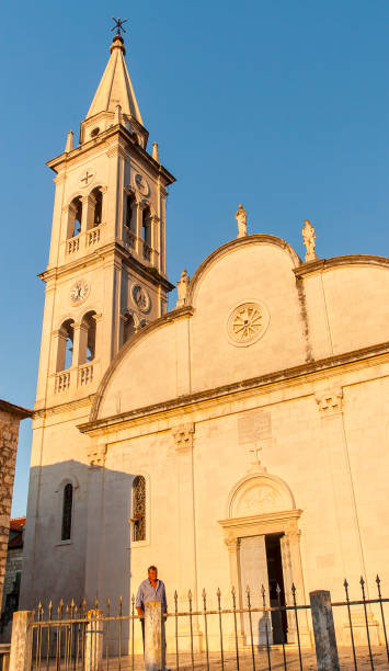 Nice Church in Jelsa City JELSA, CROATIA – CIRCA AUGUST 2016: Church of Our Lady of Good Health in Jelsa on the island of Hvar in Croatia circa August 2016 in Jelsa.Church of Our Lady of Good Health in Jelsa on the island of Hvar in Croatia. jelsa stock pictures, royalty-free photos & images