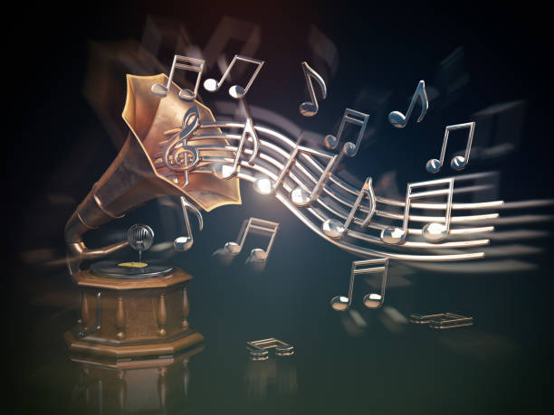 Gramophone with golden notes. Music art background.