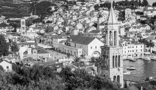 HVAR, CROATIA – CIRCA SEPTEMBER 2016: beautiful view of the town of Hvar on the island of Hvar in Croatia circa September 2016 in Hvar.HVAR, CROATIA – CIRCA SEPTEMBER 2016: beautiful view of the town of Hvar on the island of Hvar in Croatia circa September 2016 in Hvar.